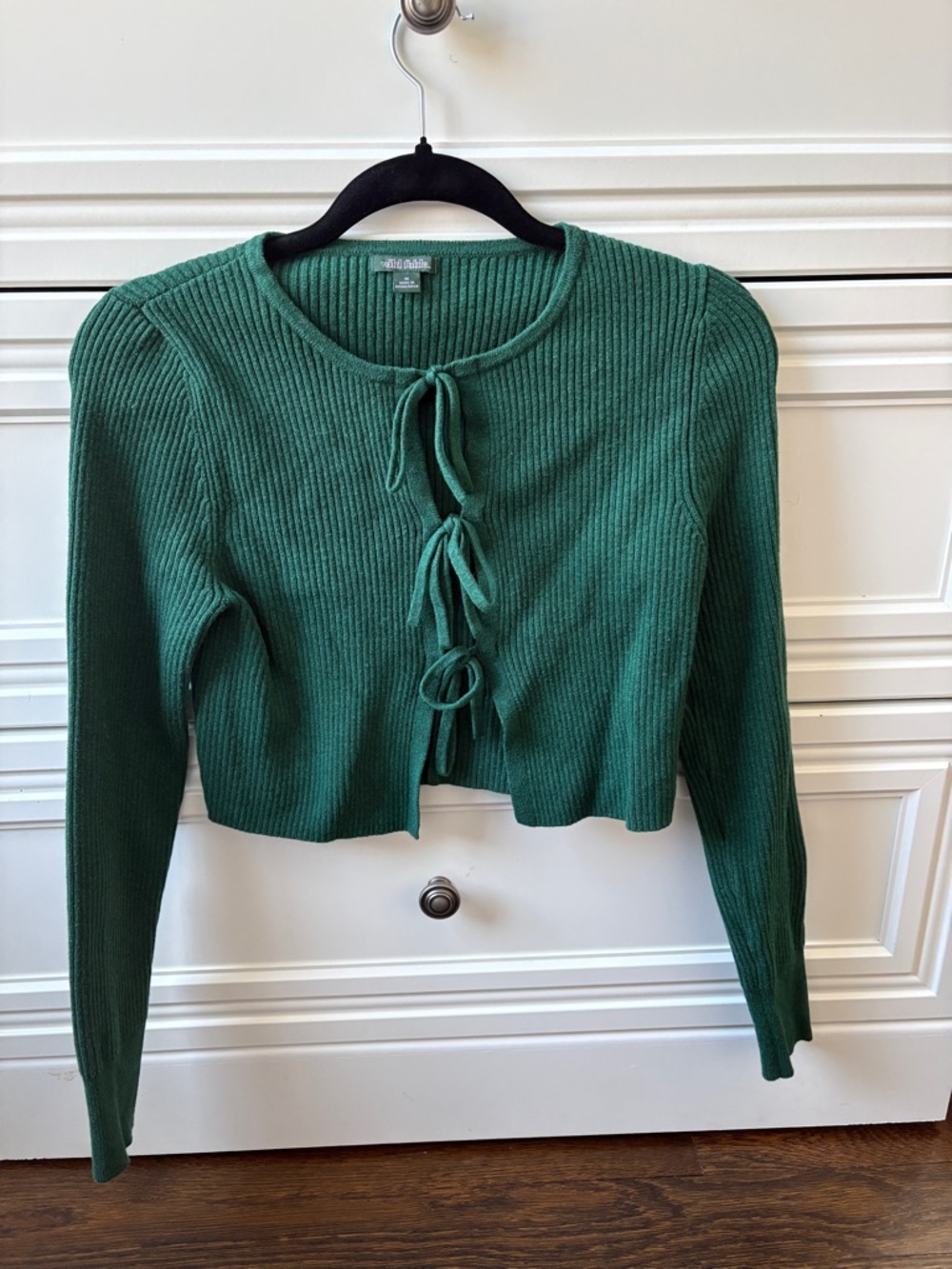 wild fable Green Ribbed Tie-Front Cropped Cardigan